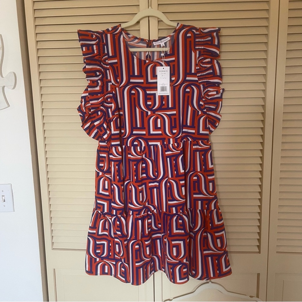 Geometric Orange and Blue Women's Dress